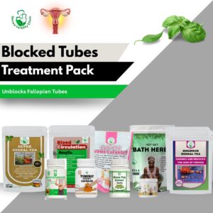 Blocked tubes treatment pack with detox tea, womb opener capsules, turmeric, womb cleanser and bath herbs to unblock fallopian tubes naturally