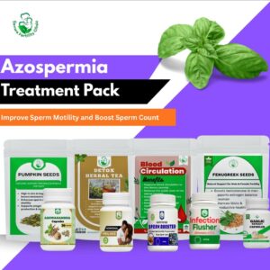Azoospermia treatment pack with pumpkin seeds, ashwagandha, sperm booster, infection flusher, fenugreek seeds and garlic capsules for male fertility and sperm count