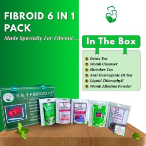 Fibroid 6-in-1 herbal pack with detox tea, womb cleanser, shrinker tea, liquid chlorophyll and womb alkaline powder